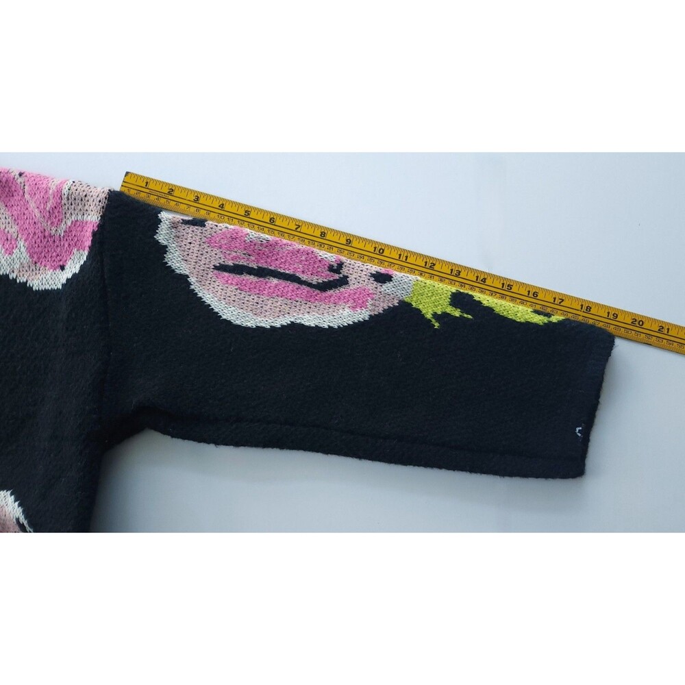 Cawaii French Black Pink Floral Intarsia Knit Sweater - L - Picture 7 of 8